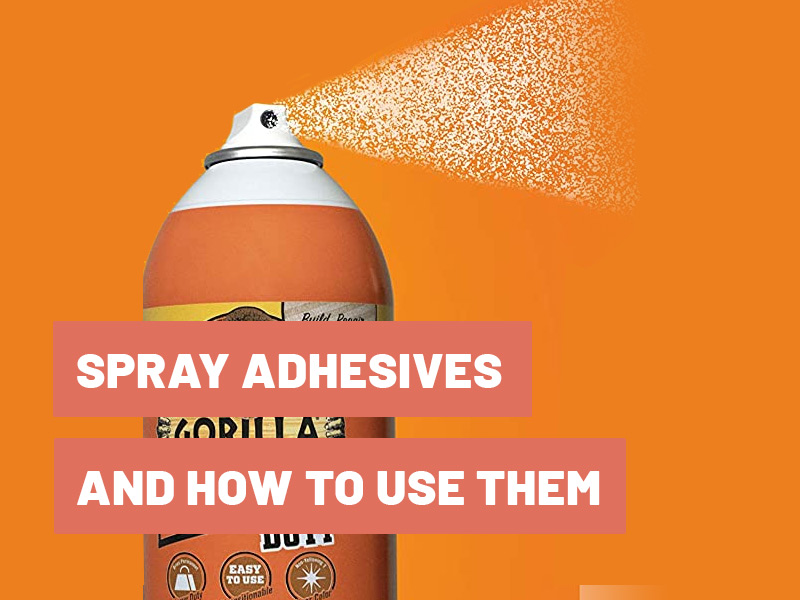 Spray adhesive bottle on an orange background.